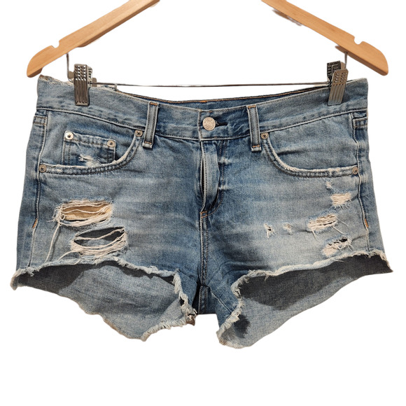 rag & bone Pants - Rag & Bone Womens Distressed Cut Off Raw Hem Denim Jean Shorts Size 26
